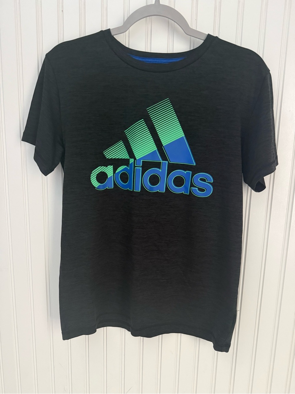 Adidas Black Short-Sleeve Tee with Blue & Green Logo